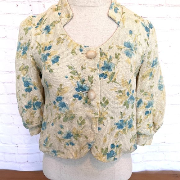 70's Soft Yellow Crop Button Up Top - Size Small - Picture 6 of 13